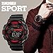 FANMIS Mens LED Sports Watch Military Multifunction Dual Time Alarm Countdown Stopwatch 12H/24H Time Backlight 164FT 50M Waterproof Calendar Month Day Date Watch (Black Red)