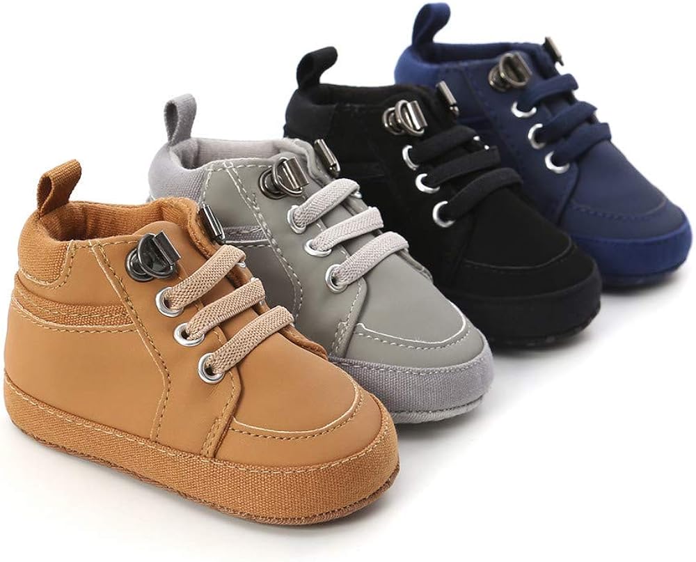  | Meckior Toddler Baby Boys Girls High Tops Ankle Sneakers Soft Anti-Slip Sole PU Leather Moccasins Infant Newborn Prewalker First Walking Crib Shoes | Sneakers