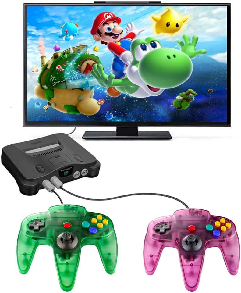 ZeroStory Classic N64 Controller, Wired N64 Controller Joystick with 5.9 Ft N64 AV Cable for N64 Video Game Console (Transparent Green and Transparent Purple): Computers & Accessories