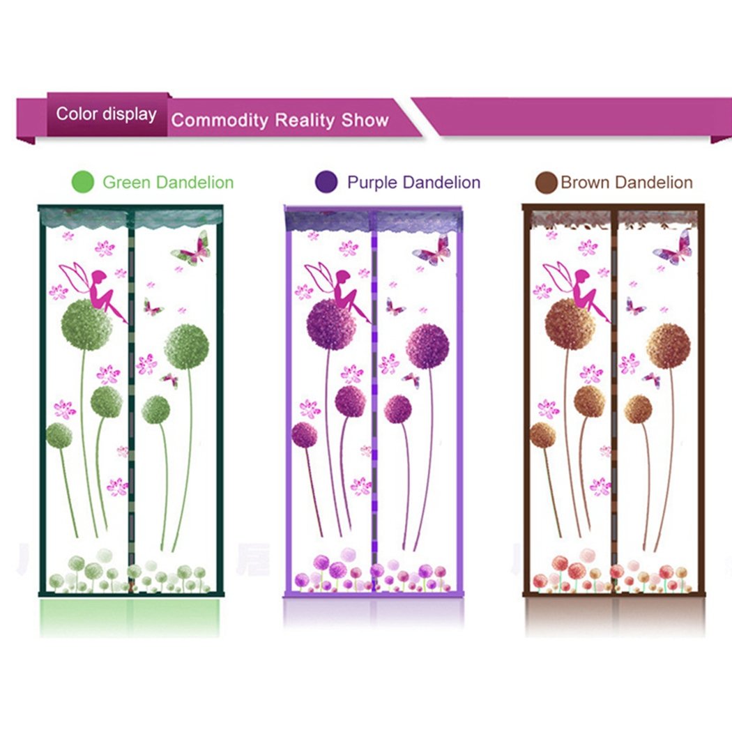 Magnetic Screen Door Curtain ，Hang Rui Mesh Curtain with Anti-mosquito and Breathable Dandelion Pattern,Fits Door Up to 90X210cm (100X210cm, brown)