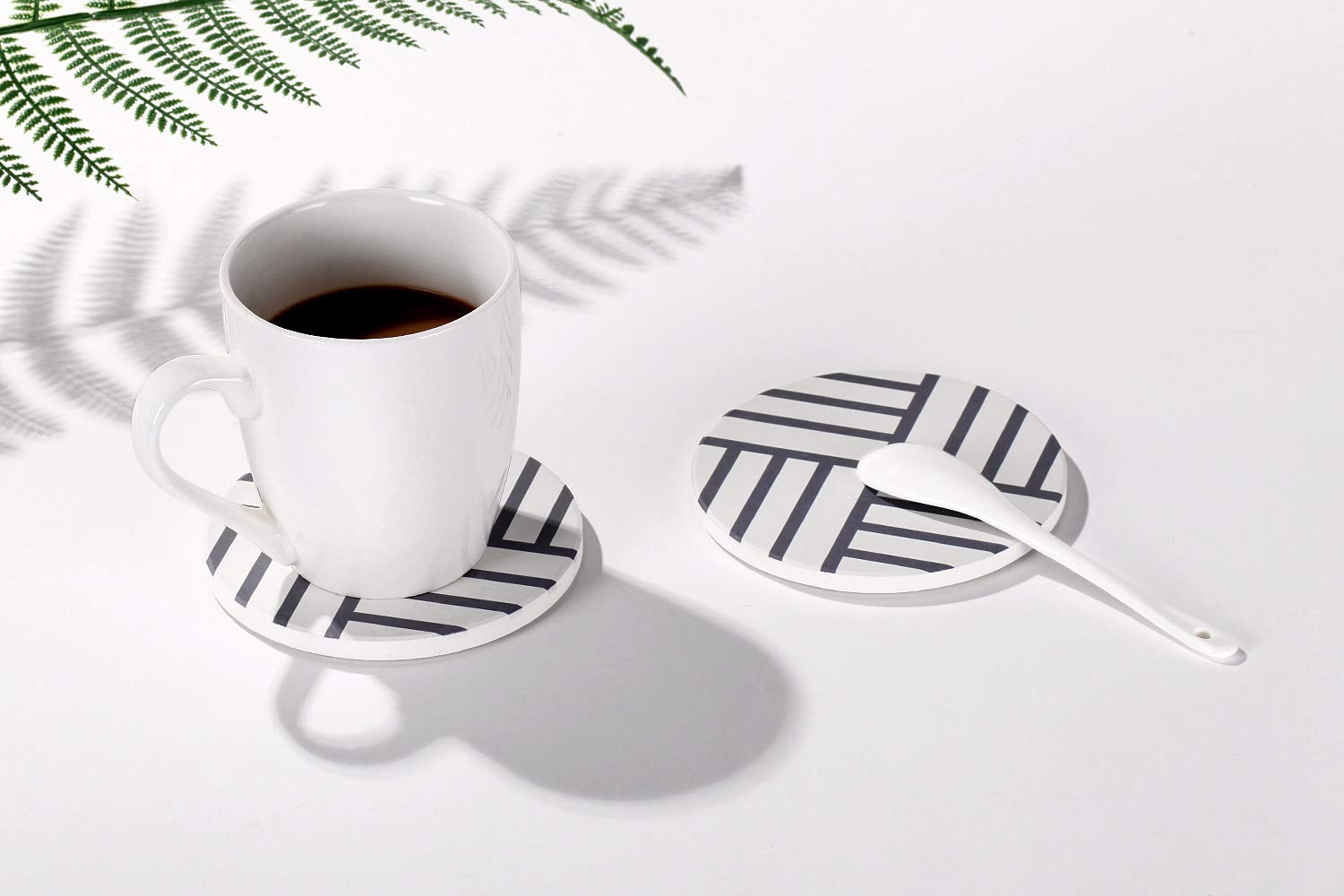 MIWARE Absorbent Stone Coaster Set - 6 Packs Coasters for Drinks, Grey Lines Style