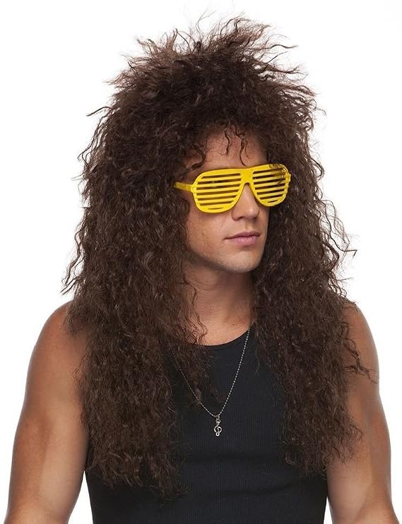 Heavy Metal 80 S Hair Bands Brown Curly Adult Costume Wig Rock