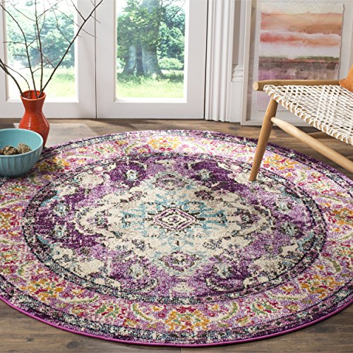 Safavieh Monaco Collection MNC243L Vintage Bohemian Violet and Light Blue Distressed Round Area Rug (5' in Diameter)