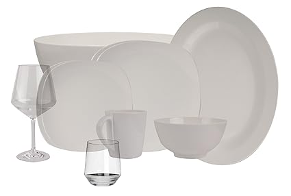 100% Vajilla de melamina Plain elfenbeinweiss rectangular + Copas ...