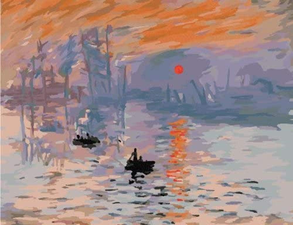 DIY Oil Painting, Paint by Number kit- Worldwide Famous Oil Painting Impression Sunrise by Monet 16” x 20”.