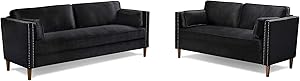 LTTROMAT, Black Living Sets, 2+3 Modern Classic Velvet Love Seat with Soft Up Holstered Sofa for Livingroom, 73.232.731.1