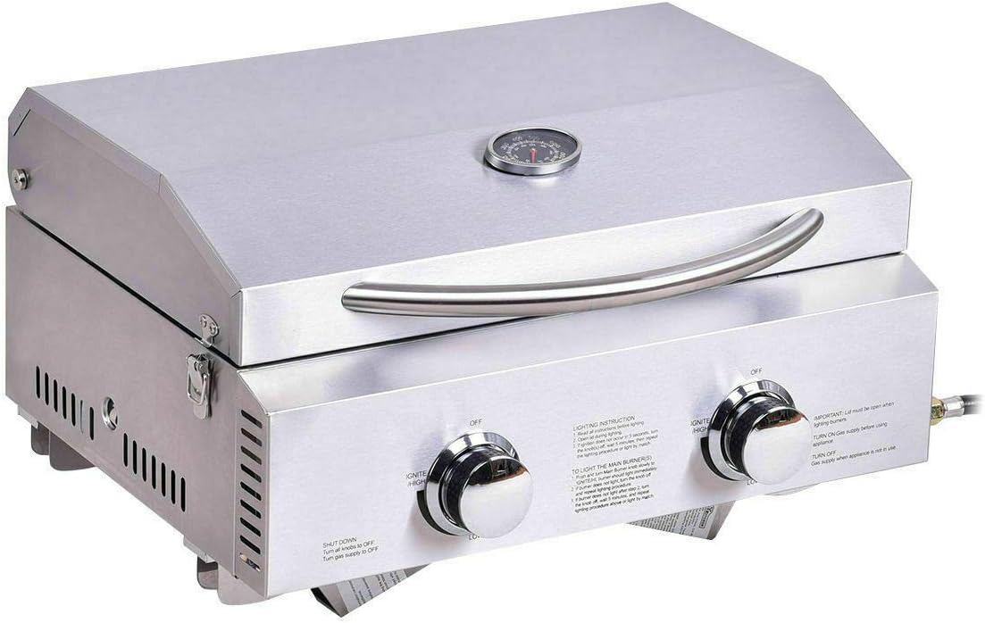 review beewert 2 Burner Portable Stainless Steel BBQ Table Top Propane Gas Grill Outdoor Camp