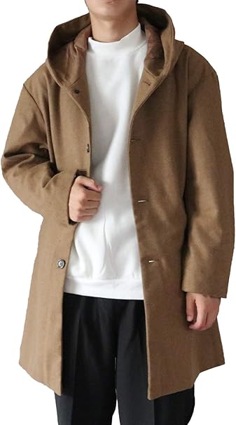 ファストカラーズ メルトン ロングコート メンズ フードコート パーカー フーデッドコート ロング ひざ丈 ハーフコート フード ドロップショルダー コート ジャケット 通販 Amazon