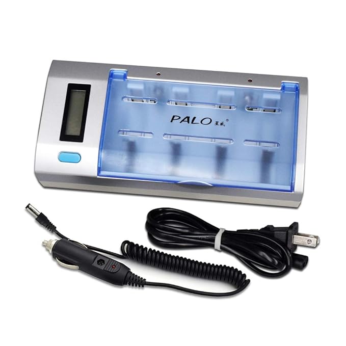 PALO LCD Smart Individual Universal Battery Charger for AA AAA C D 9V Ni-MH Ni-Cd Rechargeable Batteries