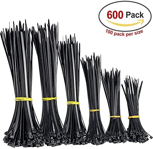 Zip Ties, Ankier 600 Pieces Heavy Duty Wire Ties Nylon Cable Tie Wraps in Black (Size 4 6 8 10 12 Inches)