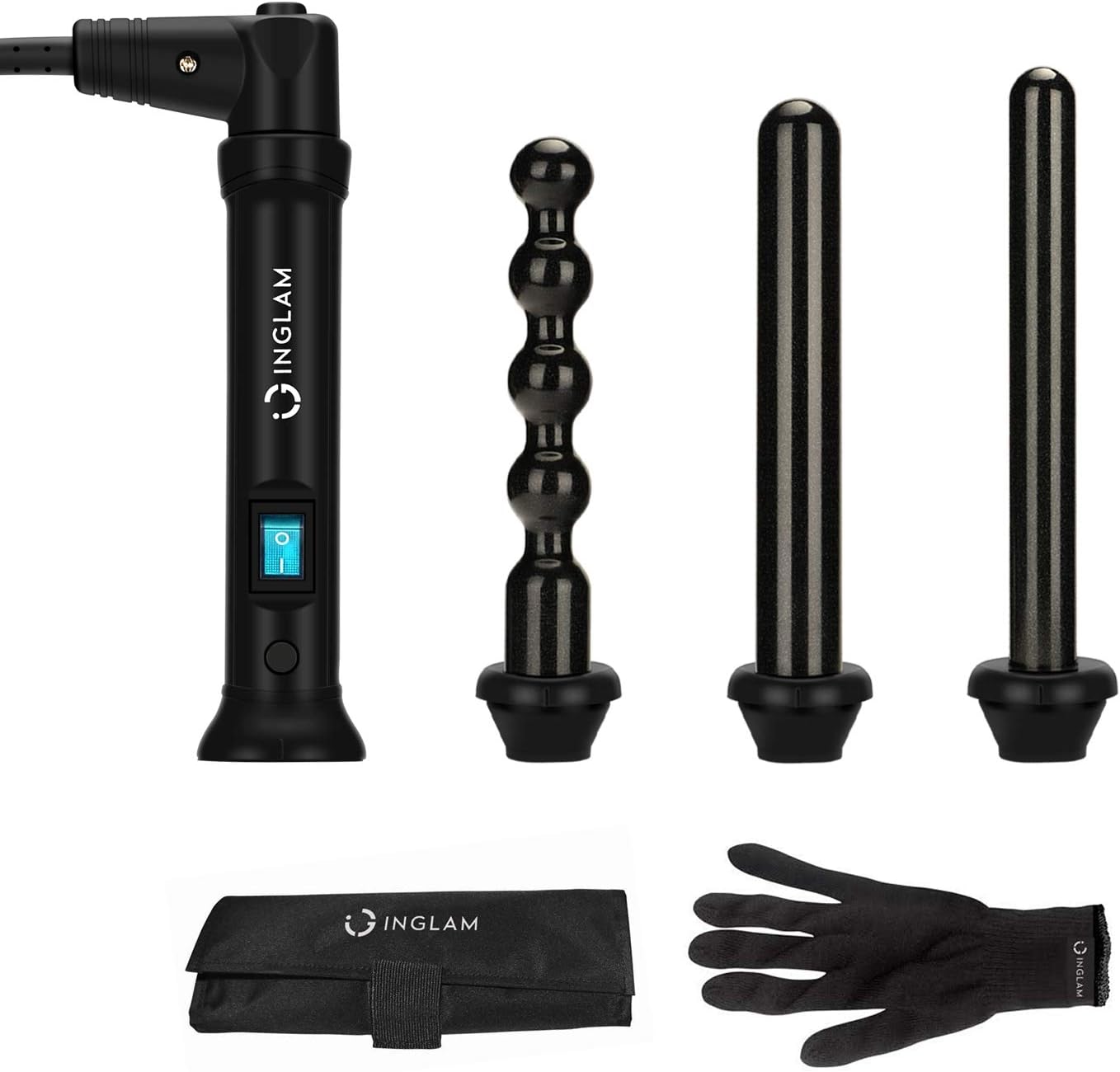 3 in 1 Anti-Static Curling Iron Set with 3 Interchangeable Ceramic Barrel,Tourmaline Ceramic Ionic Curling Wand,Hair Curler with Dual Voltage,Instant Heat up,Incl Glove|Pouch,for All Hair Types(Black)