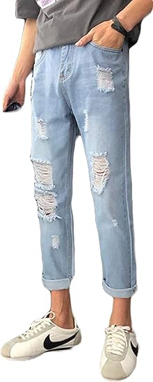 Amazon Zhongjue ジュージェン クラッシュパンツ メンズ ゆったり 韓国 ダメージ加工 ジーンズ カジュアル ワイドパンツ ストリート系 春 デニムパンツ ジーンズ 通販