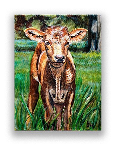 Baby Cow Art Print from Texas Longhorn Painting for your Rustic Farmhouse Decor, size matted option