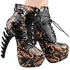 SHOW-STORY-Punk-Black-Snake-Print-Lace-Up-Buckle-Bone-Heels-Platform-Ankle-BootsLF80648