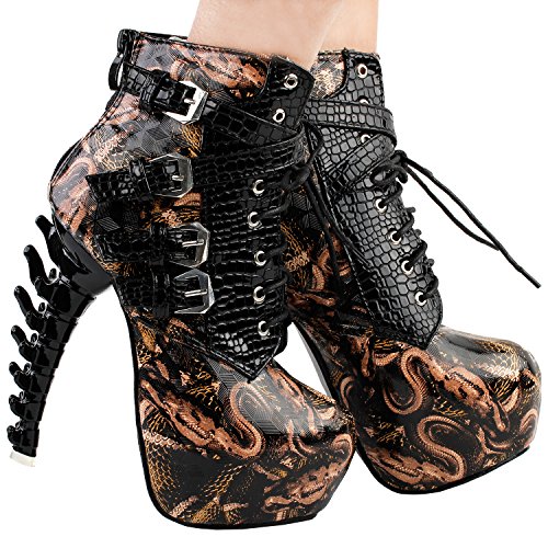 SHOW-STORY-Punk-Black-Snake-Print-Lace-Up-Buckle-Bone-Heels-Platform-Ankle-BootsLF80648