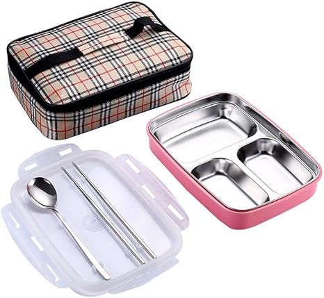 Lunch Box Stainless Steel Bento Box With Compartments For School Nursery And Office Leak Proof Lunch Box With Insulated Bag Spoon And Chopsticks Amazon De Kuche Haushalt