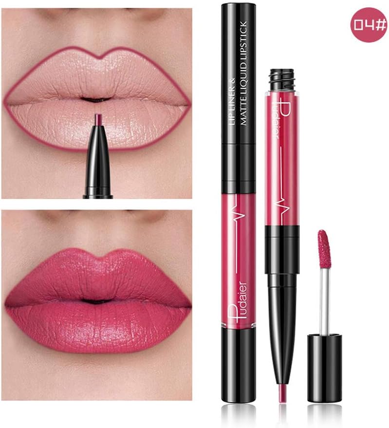 Flurries 2 in 1 Double-end Lipstick Lipliner - Liquid Lipstick Lip Liner Pencil Gloss for Women Girls - Waterproof Long Lasting Durable Moisturizing Beauty Make-up Cosmetics - 2 Kinds 32 Colors