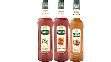 Teisseire Sirup Set speziell für Kaffee: Sirup Vanille + Karamel + Haselnuss - 2 x 700ml + 1 x 1L