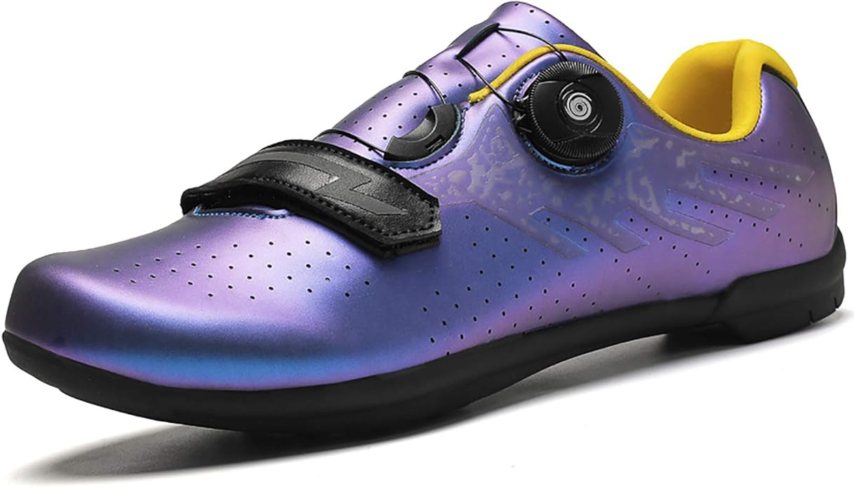 HNBSTST Men's Padlockless Bicycle Shoes, Breathable Leather Upper, Laces With Swivel Buttons