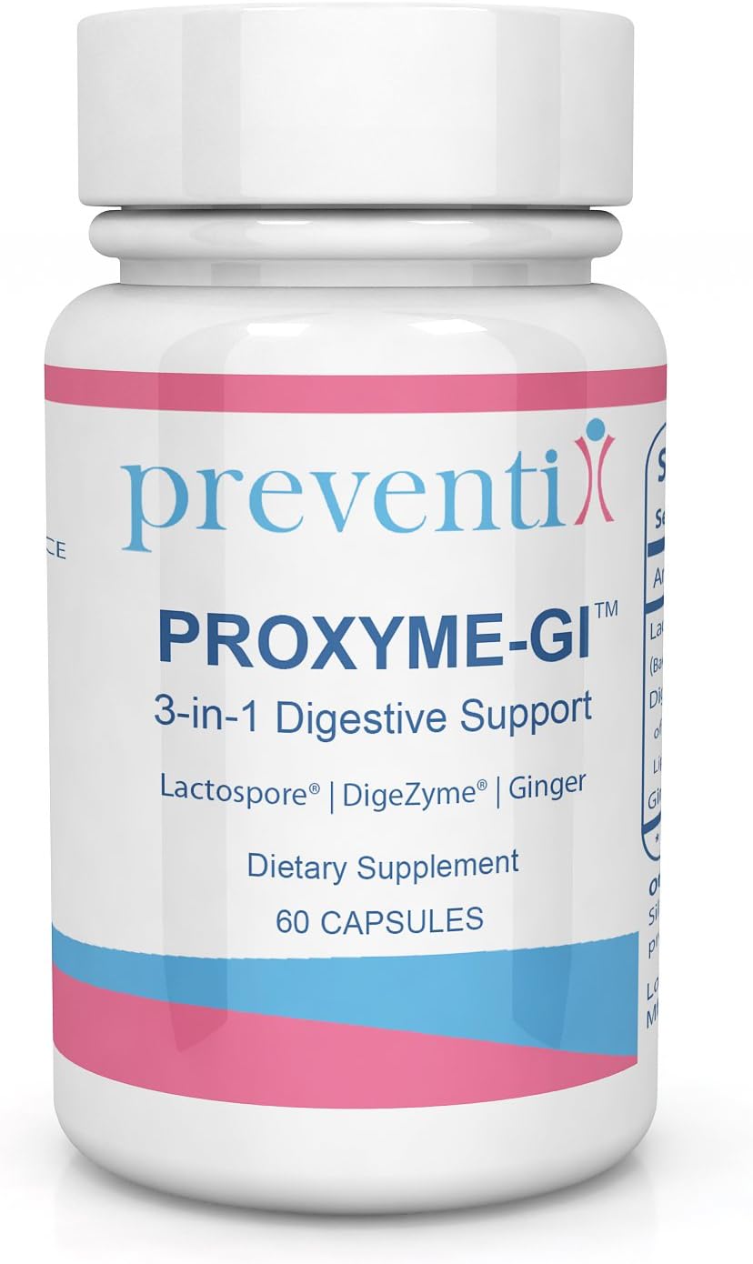 ProXyme-GI: 3 in 1 Digestive Suppor, Superior Blend of Room Temperature Stable Probiotic Lactospore, Digestive Enzymes DigeZyme, Ginger Root Extract