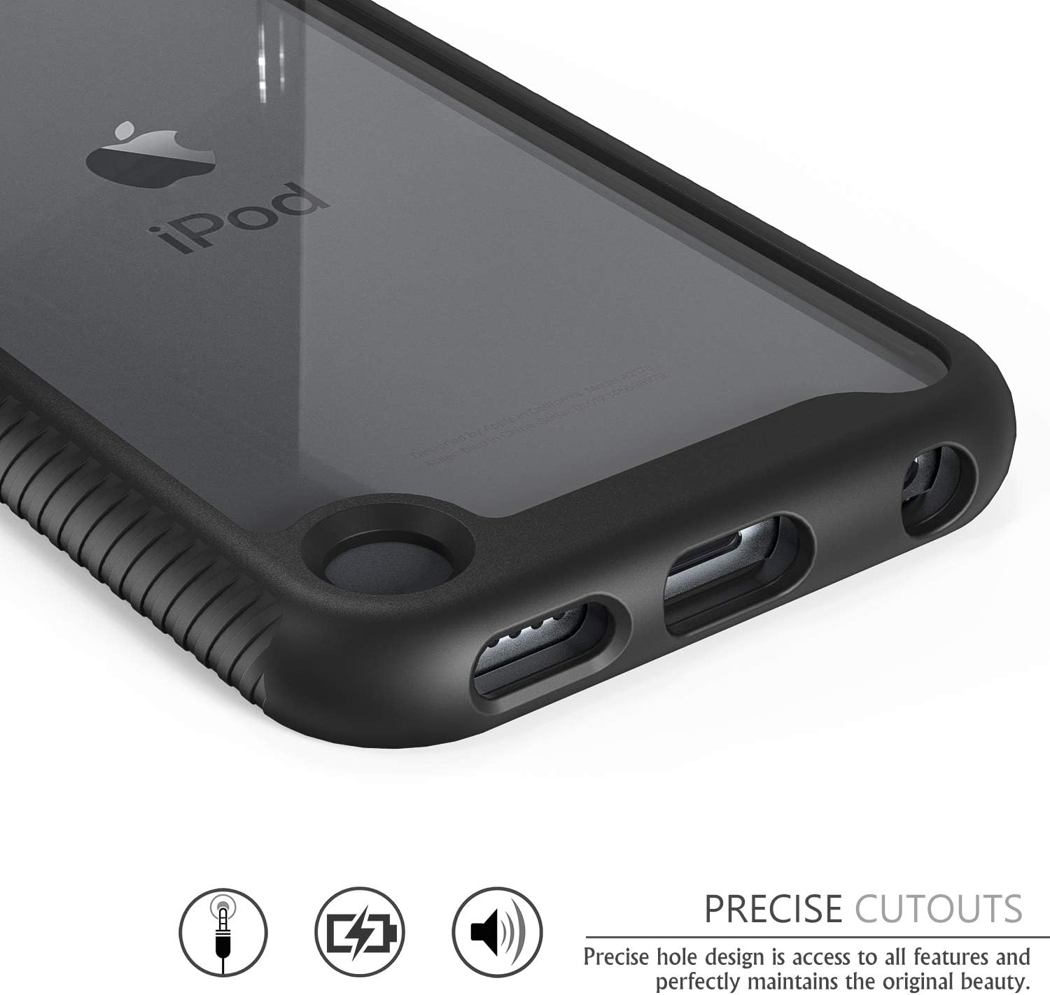 iPod Touch 7 Case,iPod Touch 6 Case,SLMY Armor Shockproof Case with Build in Screen Protector Heavy Duty Shock Resistant Hybrid Rugged Cover for Apple iPod Touch 5/6/7th Generation-Black