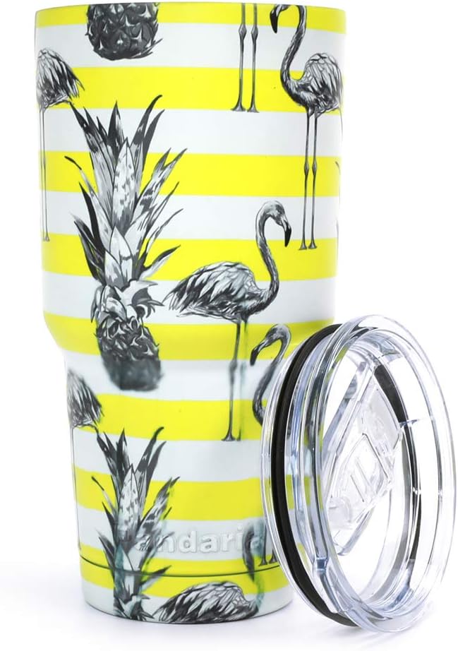 Pandaria 30 oz Stainless Steel Vacuum Insulated Tumbler with Lid - Double Wall Travel Mug Water Coffee Cup for Ice Drink & Hot Beverage, Flamingo Yellow