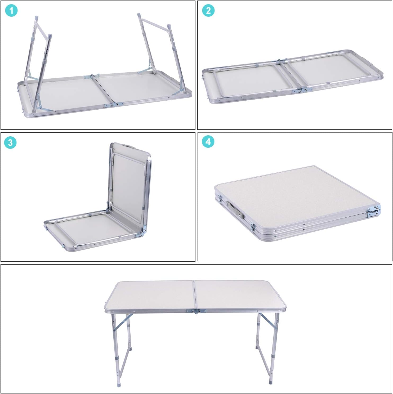 Sunflo Folding Table 4ft Portable Adjustable Height Camping Table ...