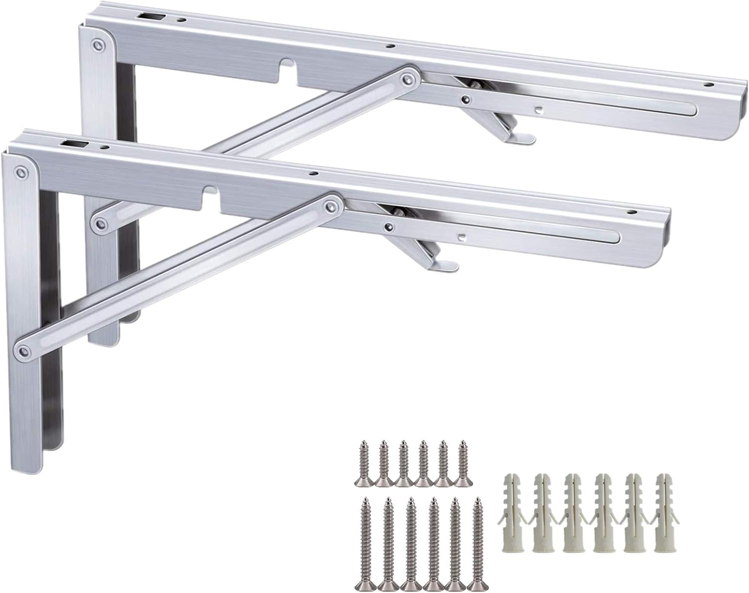 YWD Folding Shelf Brackets,Heavy Duty Stainless Steel Collapsible Shelf Bracket Wall Mounted Triangle Brackets for Table Work Bench,Item Storage Rack, Space Saving Max Load 300 lb (16 Inch x 2Pcs): Home Improvement