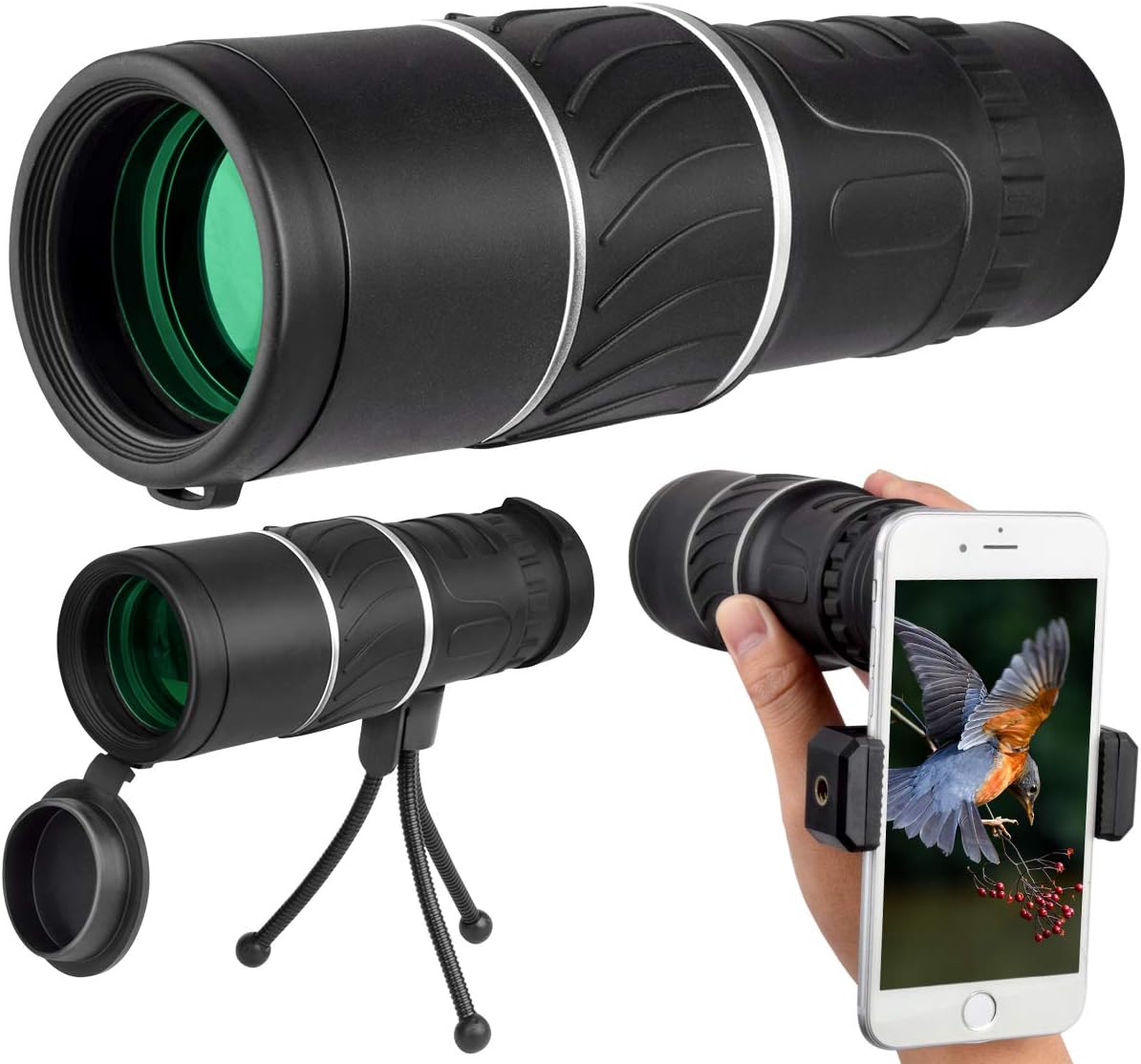 Nieoqar 16x52 High Power Monocular Telescope with Smartphone Adapter and Tripod, Single Hand Focus, Waterproof Fogproof Shockproof for Bird Watching Hunting Camping Hiking Travelling