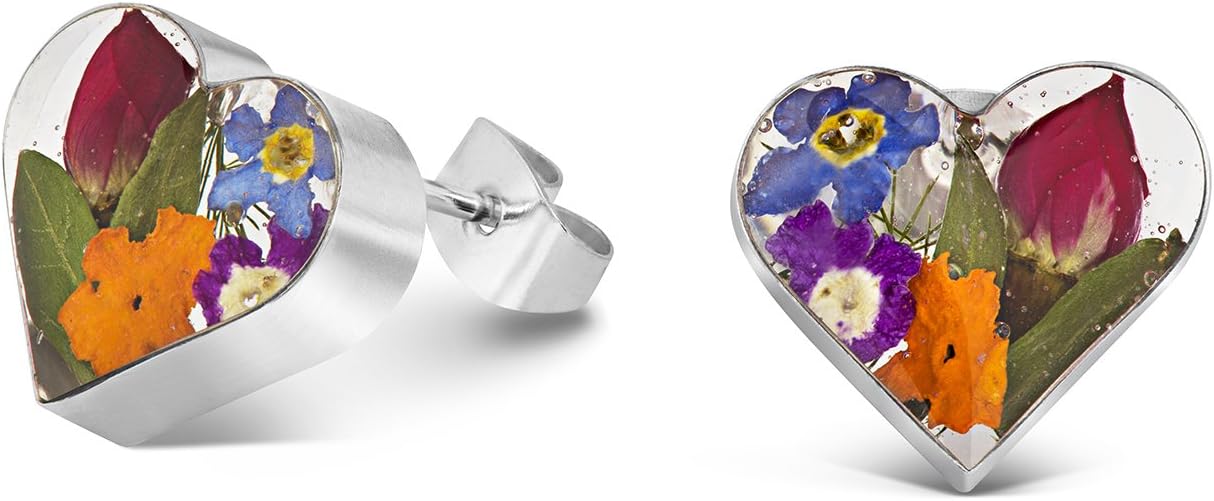 Natural Flower JewellerySterling Silver Heart Stud Earrings Made With A Mix Of Real Flowers …