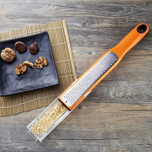 LE PLANING Citrus Lemon Zester, Ginger Zester&Cheese And Spice Grater With Non-Slip Handle,Food Container (Orange)