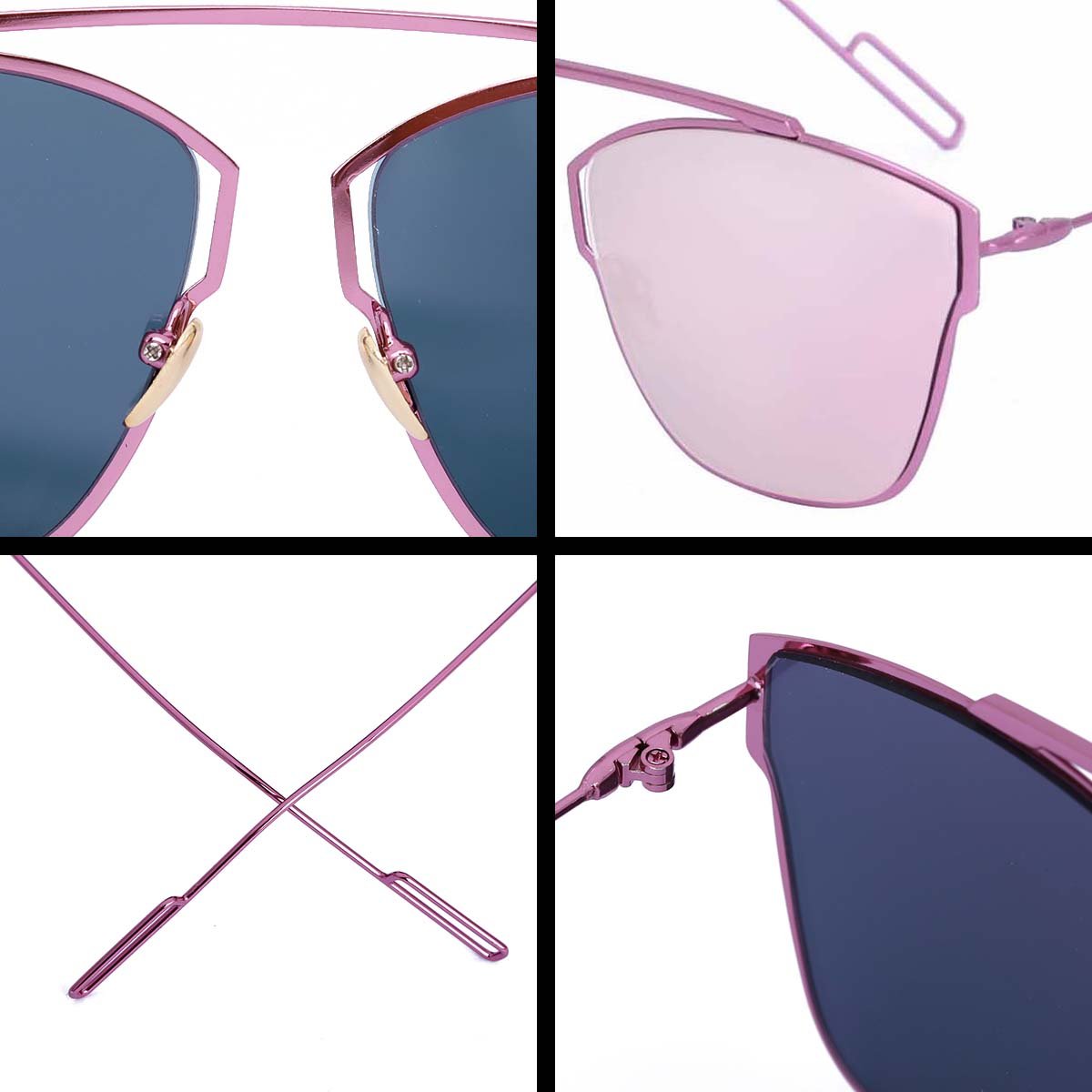 WISH CLUB Women Classic Cat Eye Sunglasses Fashion Round Reflective Mirrored Stylish Light UV 400 Glasses (Pink)