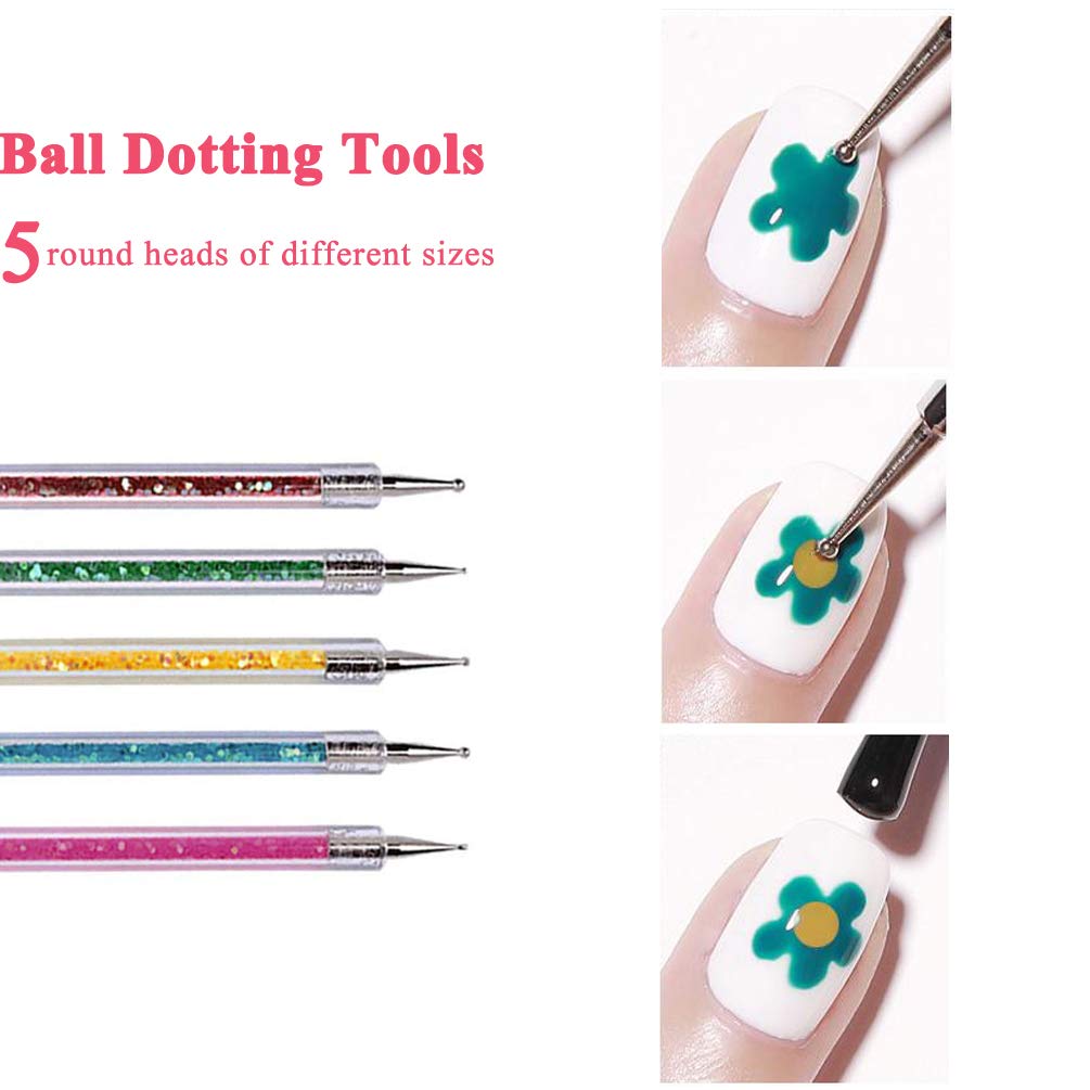 Double Ended Nail Art Brushes, TEOYALL 5 PCS Nail Dotting Pen Liner Brush Nail Art Point Drill Drawing Tools Set : Beauty
