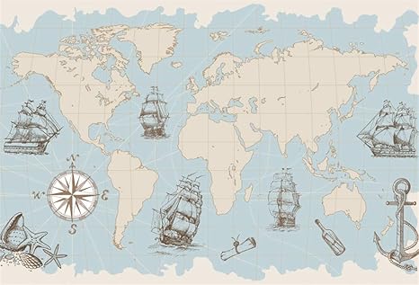 Yongfoto 22x15m Vinyle Toile De Fond Carte Du Monde Graffiti Souillé Créatif Voilier Boussole Mur Rétro Fond Décors Studio Photo Banner Enfant Video