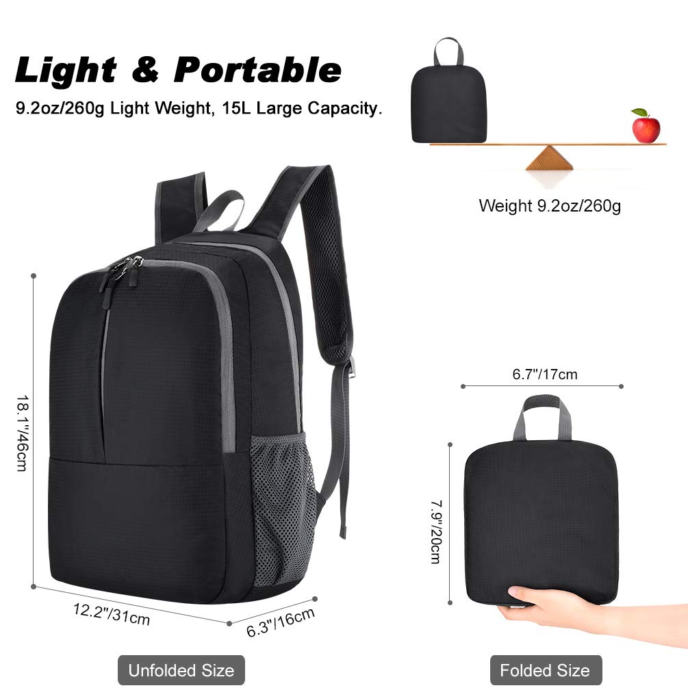 Sac a Dos Pliable Petit 25L Sac de Sport étanche Voyage Camping Randonnée Fitness (Noir) (Noir)