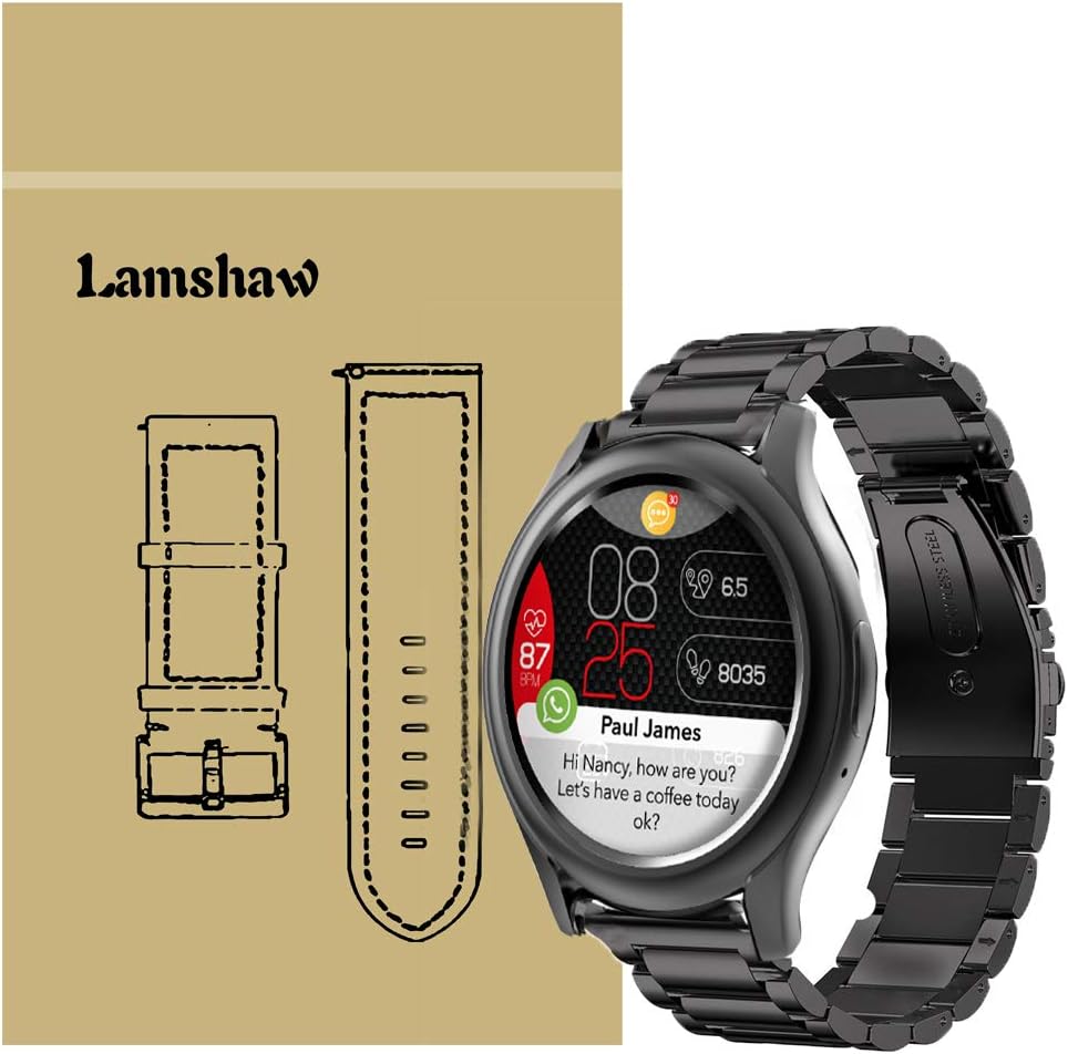 Compatible for MyKronoz ZeRound3 Band, Blueshaw Stainless Steel Metal Replacement Straps Compatible for MyKronoz ZeRound 3 / MyKronoz Zesport 2 Smartwatch (Black)