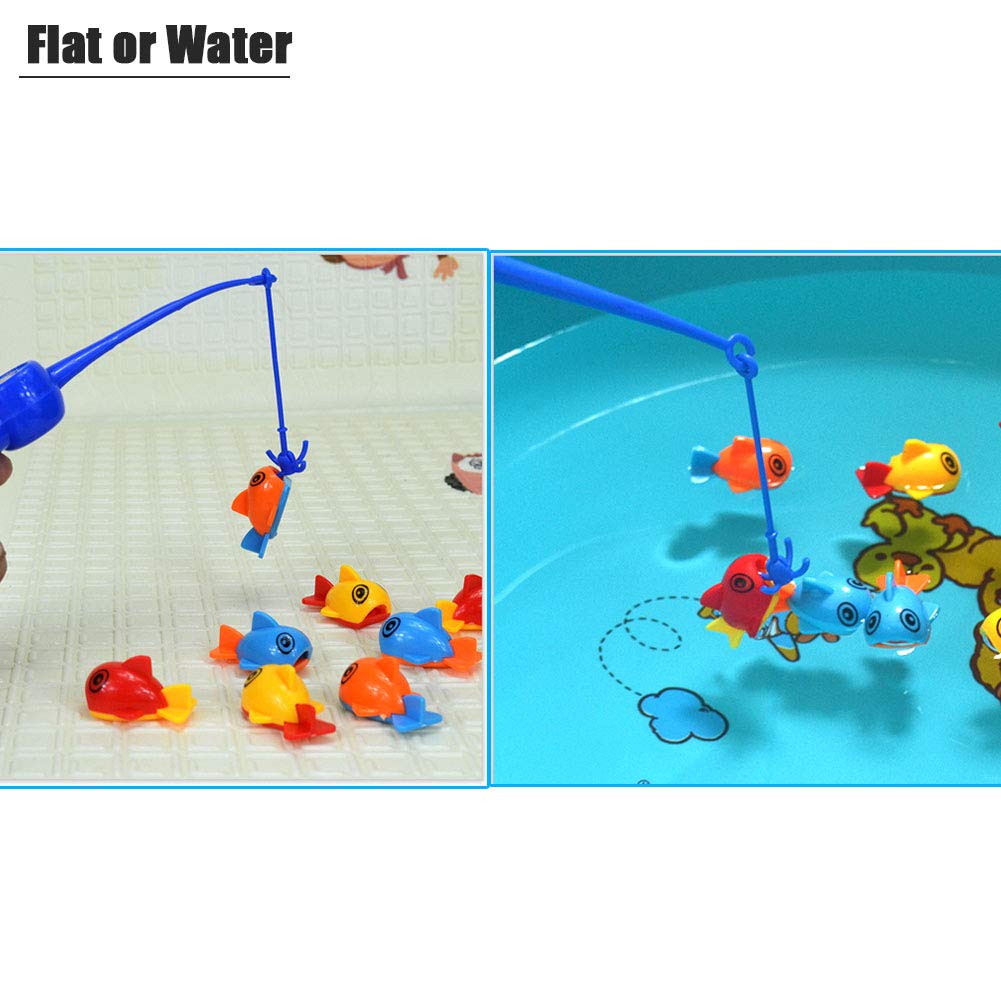 Bolomi Fishing Game Toys Bathtub Floating Fishing Game Toy Set for Kids-8 Pcs Plastic Floaters Fish+2 Pcs Fun Fishing Rod