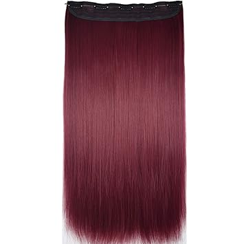 Shangzi 24 Straight Light Burgundy Red Clip In Hair Extensions