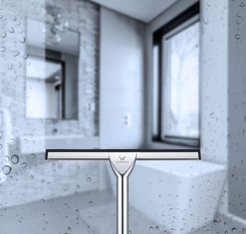 WEISSENSTEIN Self Adhesive Chrome Squeegee - 3M VHB Industrial Strength - Bathroom and Shower Cleaner, Black, 25x17cm - Image 3