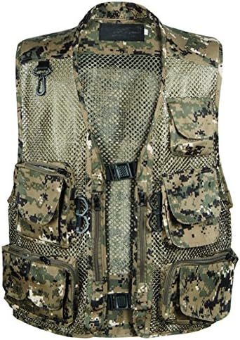 Ziker Men's Mesh Breathable Openwork Camouflage Journalist Photographer Hunting Vest Waistcoat Jacket Coat (Green, XX-Large)