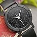 Top Plaza Fashion Womens Flash Power Dial Moon Second Hand Non-Scale Black Case Leather Band Analog Quartz Wrist Watch - Black