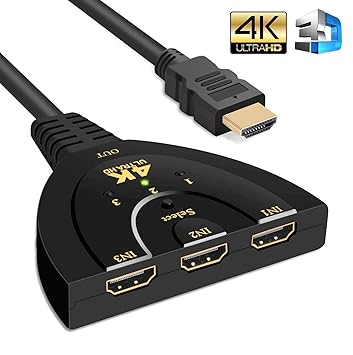 Cables Kart 3 Port HDMI Switch 4k Auto Smart Hub box with 3 Input and 1 output for HDTV to Multi gadgets such as Bluray players, Game Consoles, Set top box, Music system etc