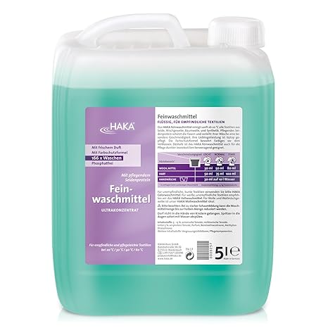 HAKA Feinwaschmittel I 5 Liter Nachfüllkanister I Flüssigwaschmittel für Feines und Buntes I 166 Wäschen I Umweltfreundliches