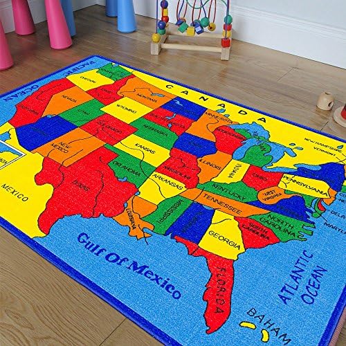 Champion Rugs Kids / Baby Room Area Rug. USA Map. Fifty States. Bright Colorful Vibrant Colors (3 Ft X 5 Ft)
