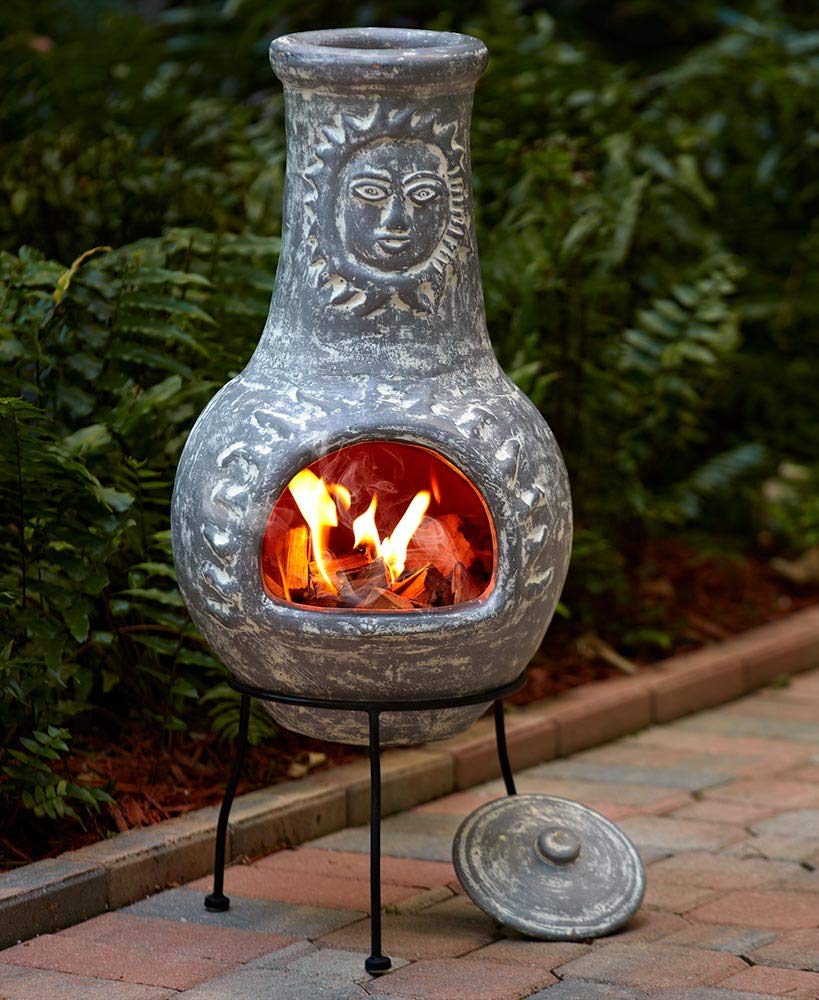 Outdoor Clay Chiminea Fire Pit Stone Gray Amazon In Garden