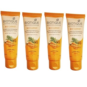 Biotique Bio Carrot 40+ SPF UVA/UVB Sunscreen Ultra Sooting Face Lotion (50 ml, Combo of 4 Pack)