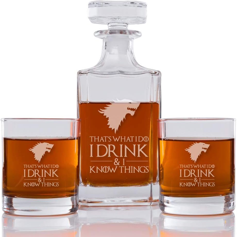 That's What I Do I Drink & I Know Things (Stark) Engraved Decanter and Rocks Glasses, Set of 3