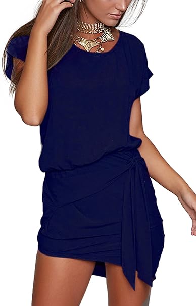 Yoins Abito Donna Estivo Maniche Corte Vestito Casuale Mini Girocollo Abiti Corta Elegante Amazon It Abbigliamento