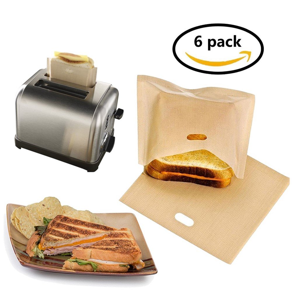 EatronChoi Non Stick Toaster Bags (Set of 6) Reusable and Heat Resistant Easy to Clean,Perfect for Sandwiches Pastries Pizza Slices Chicken Fish Vegetables Panini & Garlic Toast