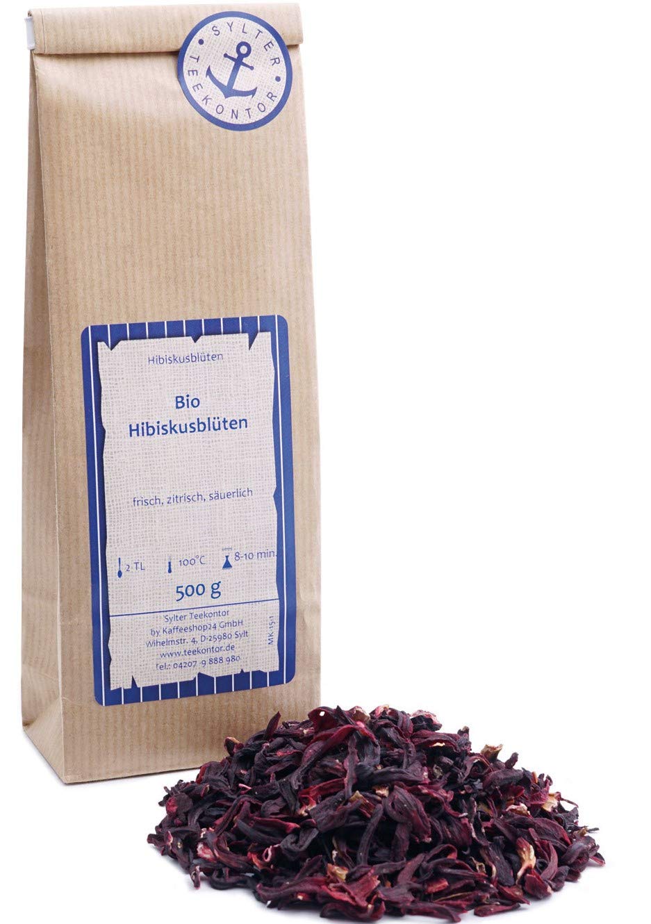 Bio Hibiskus 500g ganze getrocknete Hibiskusblüten - Früchtetee - wird auch als Karade Malve Roselle Flor de Jamaica bezeichnet